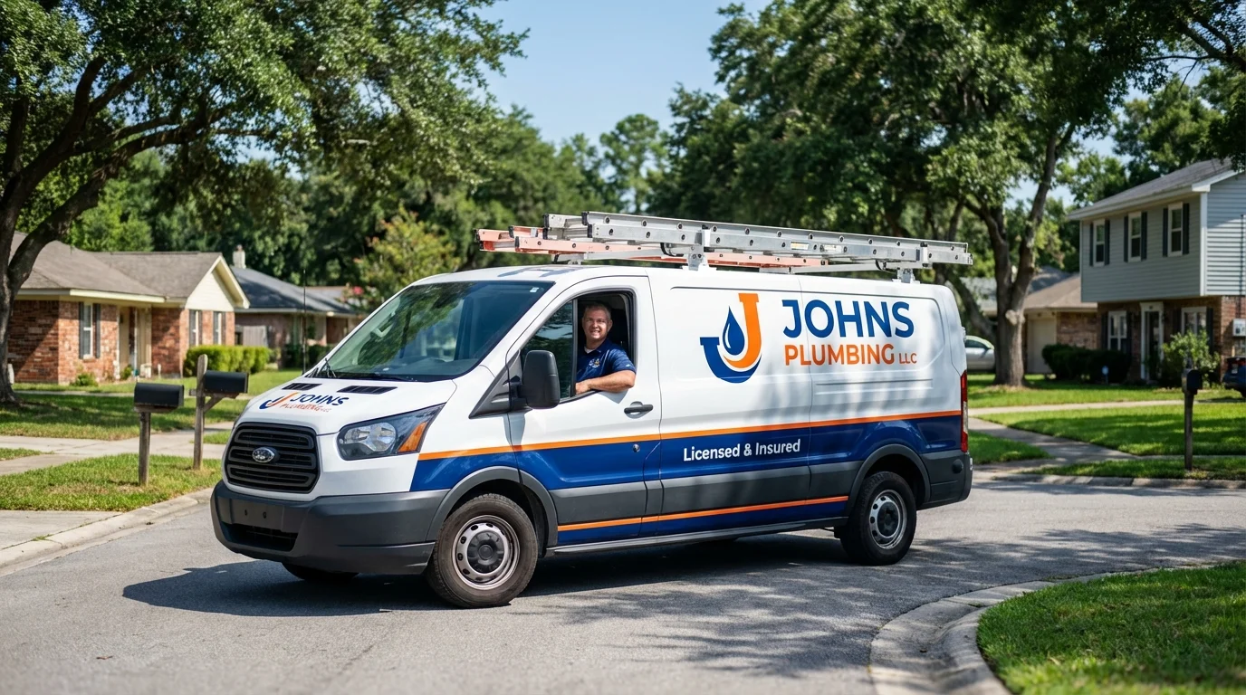 Johns Plumbing LLC service van in Mantachie, MS