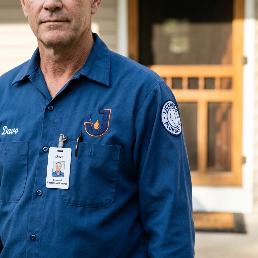 Licensed plumber showing ID badge in Mantachie, MS