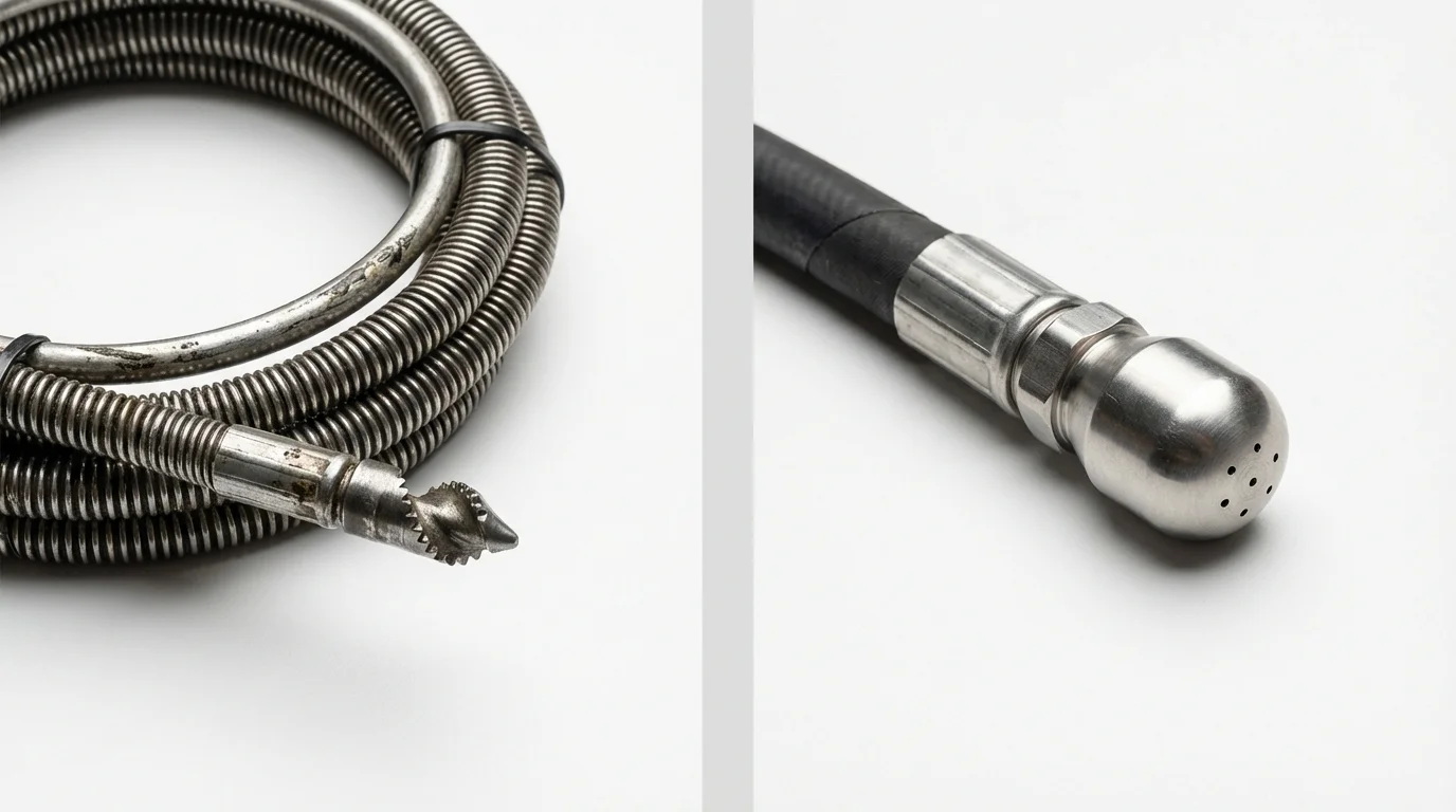 Drain snake cable and hydro jetting nozzle used for drain cleaning in Mantachie, MS