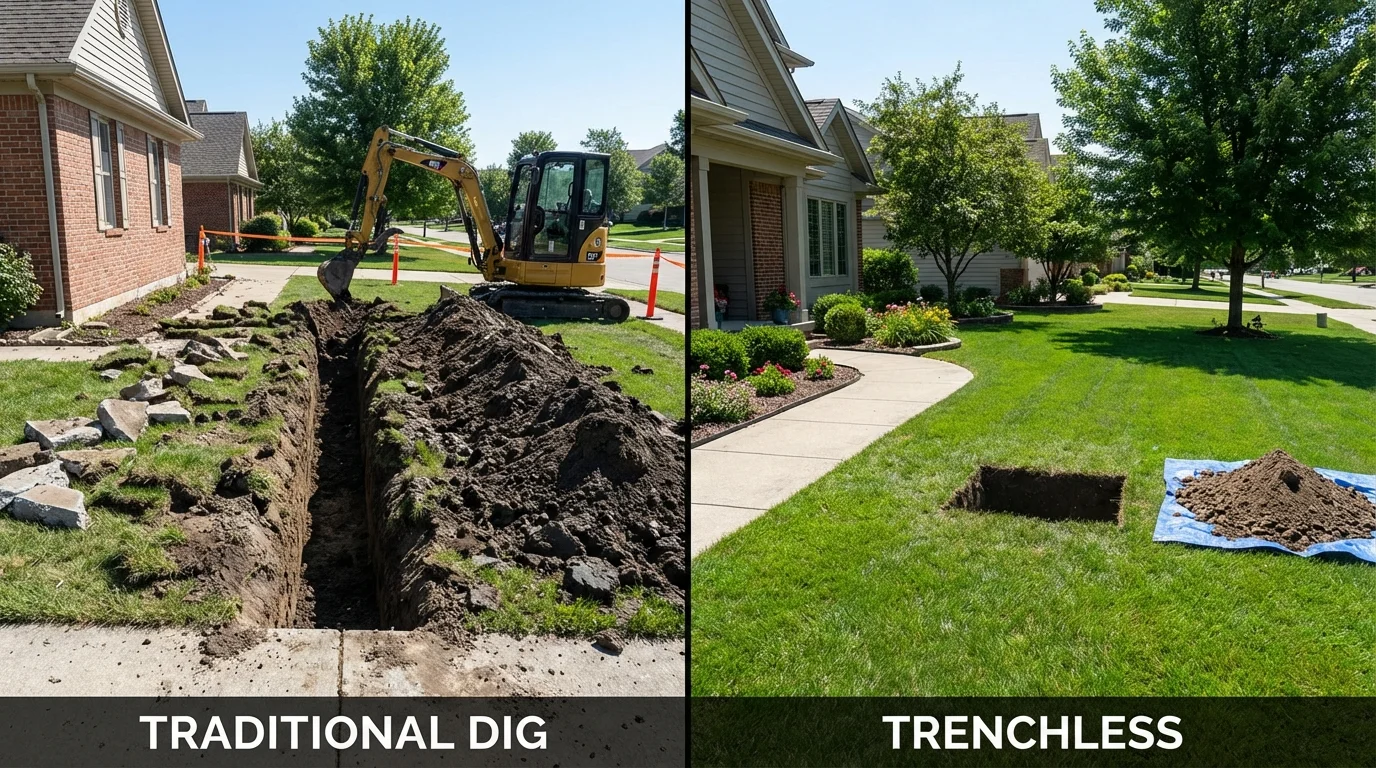 Trenchless sewer repair with minimal yard damage versus traditional excavation in Mantachie, MS